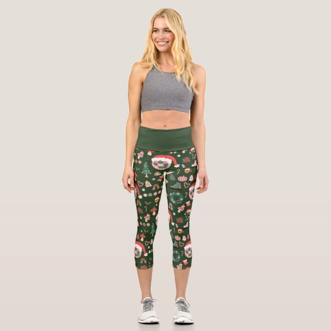Groovy Weihnachtsdisco Ball Santa Capri Leggings (Vorderseite)
