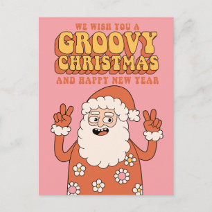 Groovy Weihnachtswünsche Frieden Liebe und Urlaubs Feiertagspostkarte