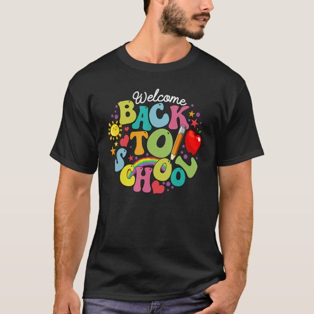 Groovy Welcome Back To School Rainbow Pencil Teach T-Shirt (Vorderseite)