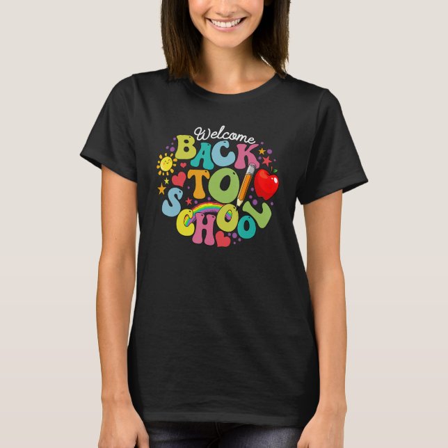 Groovy Welcome Back To School Rainbow Pencil Teach T-Shirt (Vorderseite)