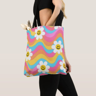 Groovy Wellige Smiley-Blume Retro
