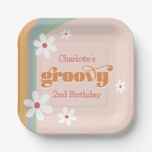 Groovy White Daisies Girl's 2. Geburtstags-Party Pappteller