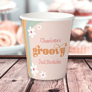 Groovy White Daisy 70's Girl's 2. Geburtstag Party Pappbecher