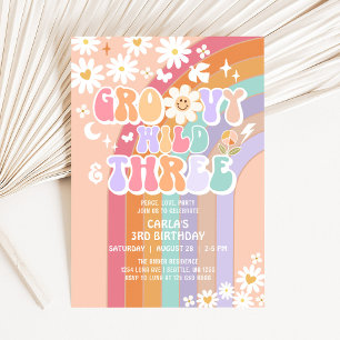 Groovy Wild und drei Hippie Retro 3. Geburtstag Einladung