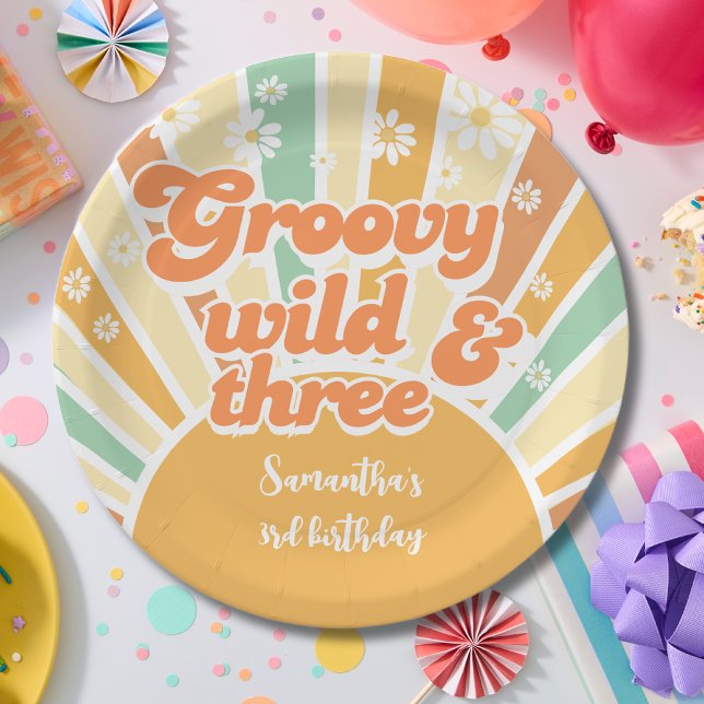 Groovy wild und drei Retro-Sonnen-Kindergeburtstag Pappteller (Von Creator hochgeladen)