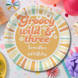 Groovy wild und drei Retro-Sonnen-Kindergeburtstag Pappteller