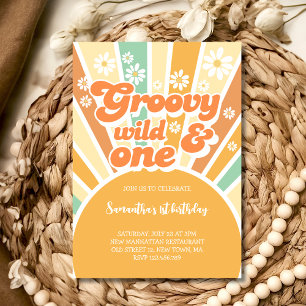Groovy wild und ein retro Sonnen-Kindergeburtstag Einladung