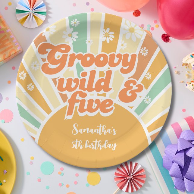 Groovy wild und fünf Retro-Sonnen-Kindergeburtstag Pappteller (Von Creator hochgeladen)