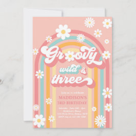 Groovy Wild und Three Boho Daisy Rainbow Birthday Einladung