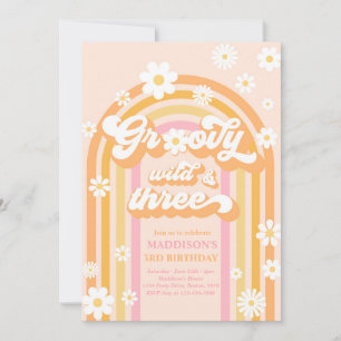 Groovy Wild und Three Boho Daisy Rainbow Birthday Einladung