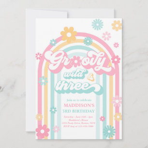 Groovy Wild und Three Boho Daisy Rainbow Birthday Einladung
