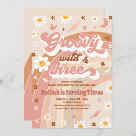 Groovy Wild und Three Hippie 3. Geburtstag Party Einladung