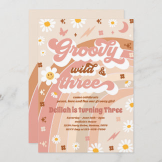 Groovy Wild und Three Hippie 3. Geburtstag Party Einladung