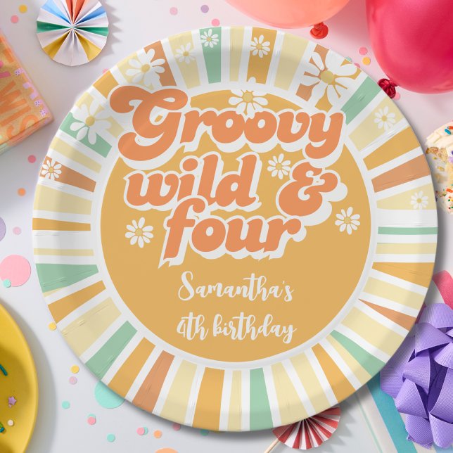 Groovy wild und vier Retro-Kindergeburtstag Pappteller (Von Creator hochgeladen)