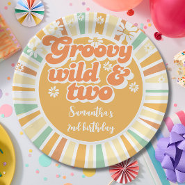 Groovy wild und zwei Retro-Sonnen-Kindergeburtstag Pappteller