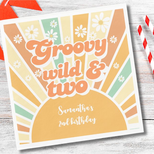 Groovy wild und zwei Retro-Sonnen-Kindergeburtstag Serviette (Von Creator hochgeladen)