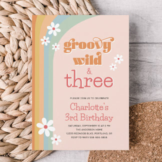 Groovy Wild White Daisies Girl's 3. Geburtstag Einladung