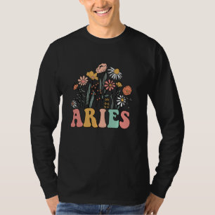 Groovy Wildblume Aries Zodiac Birthday Horoscope T-Shirt
