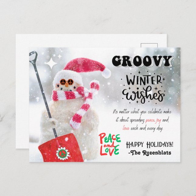 GROOVY WINTER WISHES HOLIDAY POSTCARD POSTKARTE (Vorne/Hinten)