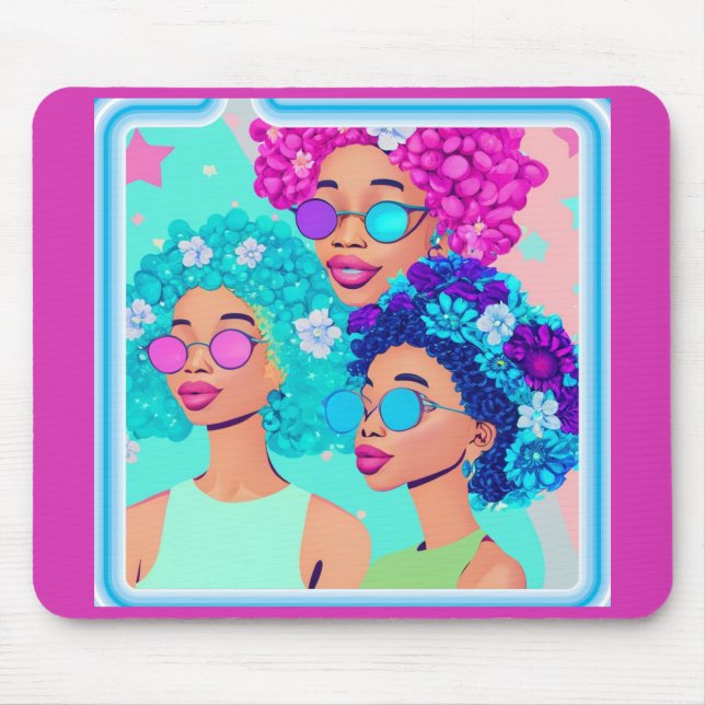 Groovy Women mit Blume Mouse Pad Mousepad (Vorne)