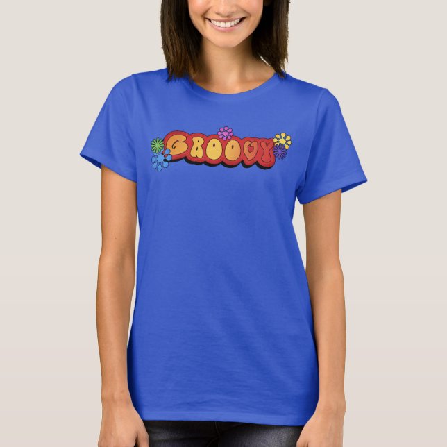 Groovy word art Seventies style Krawatte Farbstoff T-Shirt (Vorderseite)