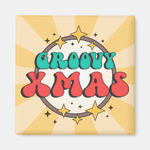 Groovy Xmas Retro-Sterne alter Cartoon-Text Magnet