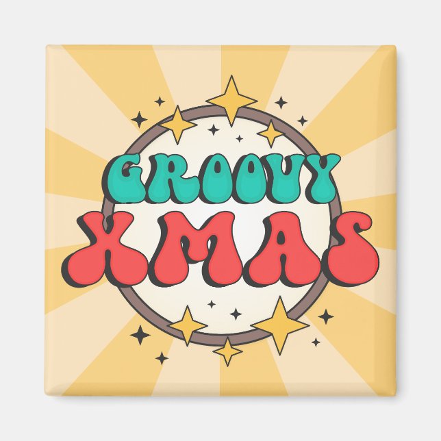 Groovy Xmas Retro-Sterne alter Cartoon-Text  Magnet (Vorne)