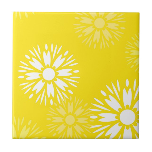 Groovy Yellow Daisy Blume Retro Blumenmuster Fliese (Vorderseite)