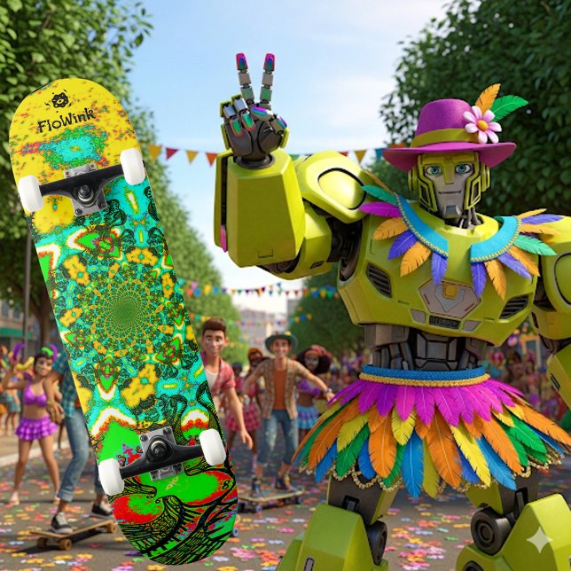 Groovy Yellow Green Abstrakt Futuristic Spiral Skateboard (Von Creator hochgeladen)