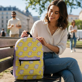 Groovy Yellow Lila Moderne Blumenwelt Personalisie Bedruckter Rucksack