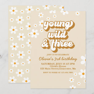 Groovy Young Wild Drei Retro-Gänseblümchen 3. Gebu Einladung