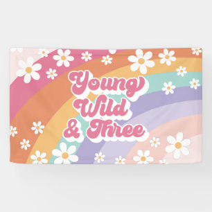 Groovy Young Wild Drei Retro-Regenbogen 3. Geburts Banner