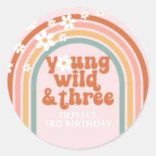 Groovy Young Wild Three Gänseblümchen Regenbogen 3 Runder Aufkleber