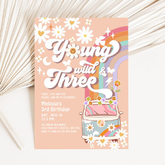 Groovy Young Wild und drei 3. Geburtstag Einladung