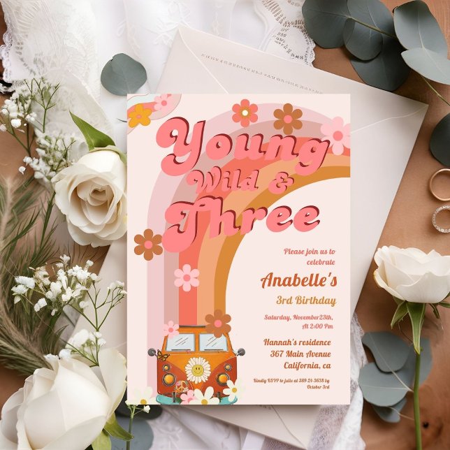 Groovy Young Wild und Three Pink Peach Van Daisy Einladung (Von Creator hochgeladen)