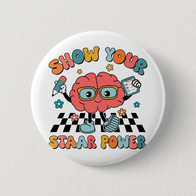 Groovy Zeigen Sie Ihrem Power Brain Teacher Test Button (Vorderseite)