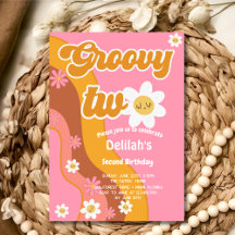 Groovy zwei Retro Vintagen zweiten Geburtstag