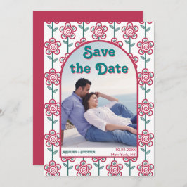 Groovymagenta und aquamarine Blume 70er inspiriert Save The Date