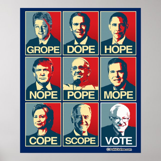 GROPE DOPE HOPE NOPE - ABSTIMMUNG BERNIE SANDERS POSTER (Vorne)