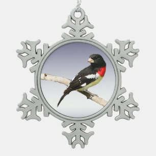 Grosbeak mit Rose Schneeflocken Zinn-Ornament