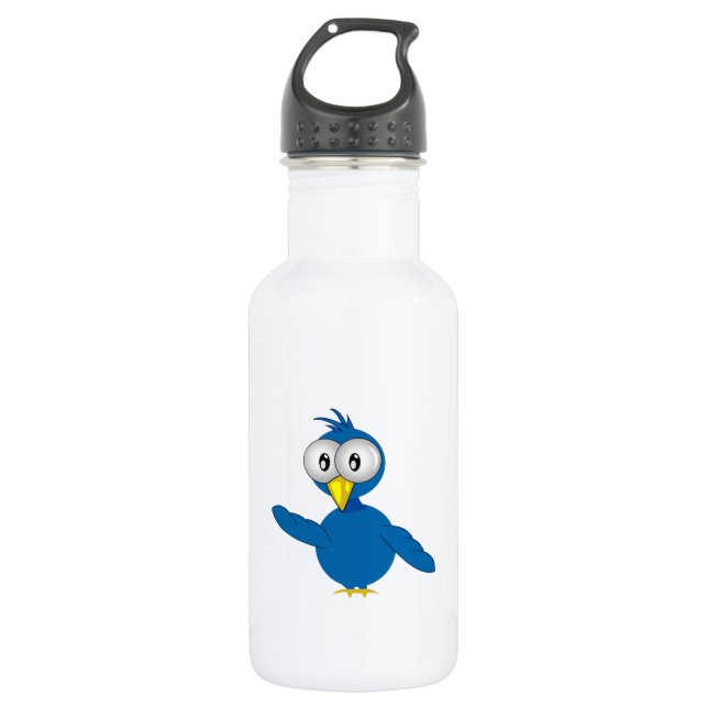 Groß-Mit Augen blauer Cartoon-Vogel Edelstahlflasche (Vorderseite)