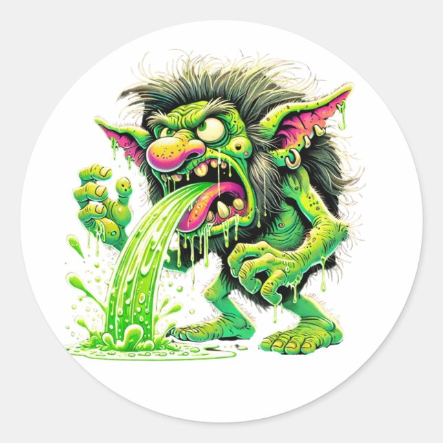 Gross Out Puking Troll Slime & Laughs Runder Aufkleber (Vorderseite)
