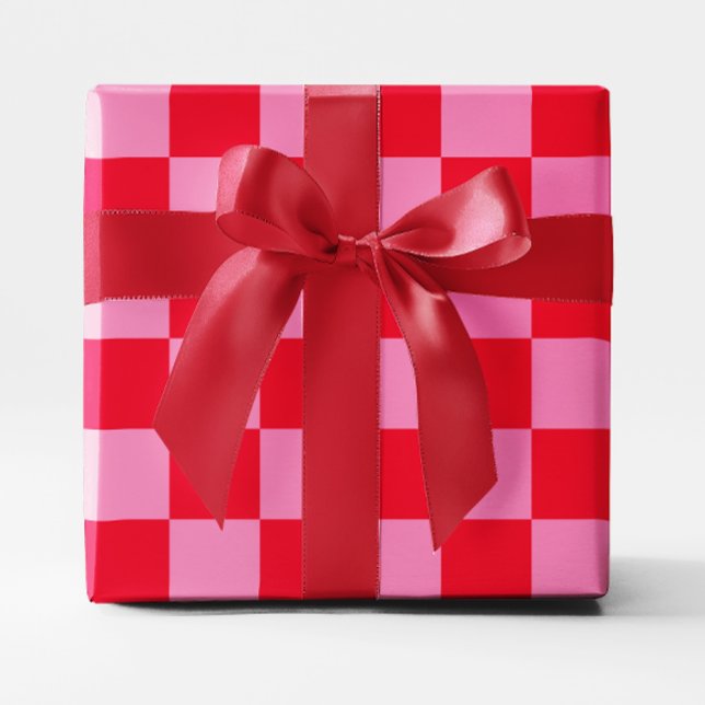 Groß Rot und Rosa Kariert Geschenkpapier (Big Red and Pink Checkered Wrapping Paper)