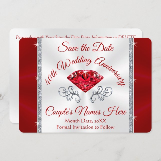 Großartig Personalisiert, 40. Speichern Sie die Da Einladung (Vorne/Hinten)