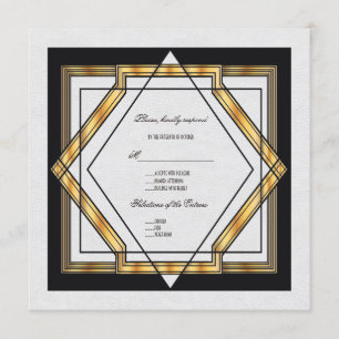 Großartige Gatsby-Gold-Weiß-Art-Deco-Hochzeit Einladung