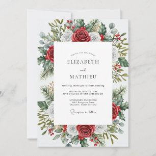 Großartige karmesinrote Winterhochzeit Einladung