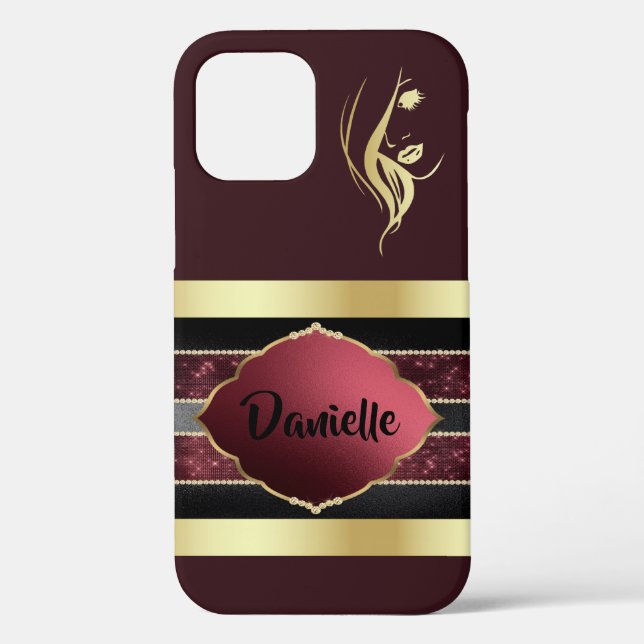 Großartige Personalisierte Gold/Maroon iPhone Case (Rückseite)