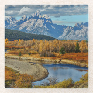 Großartige Teton Gebirgsfluss-Ansicht in Herbst Glasuntersetzer