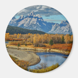 Großartige Teton Gebirgsfluss-Ansicht in Herbst Magnet