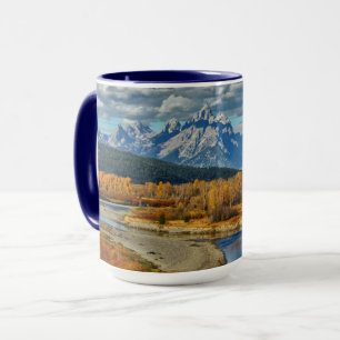 Großartige Teton Gebirgsfluss-Ansicht in Herbst Tasse